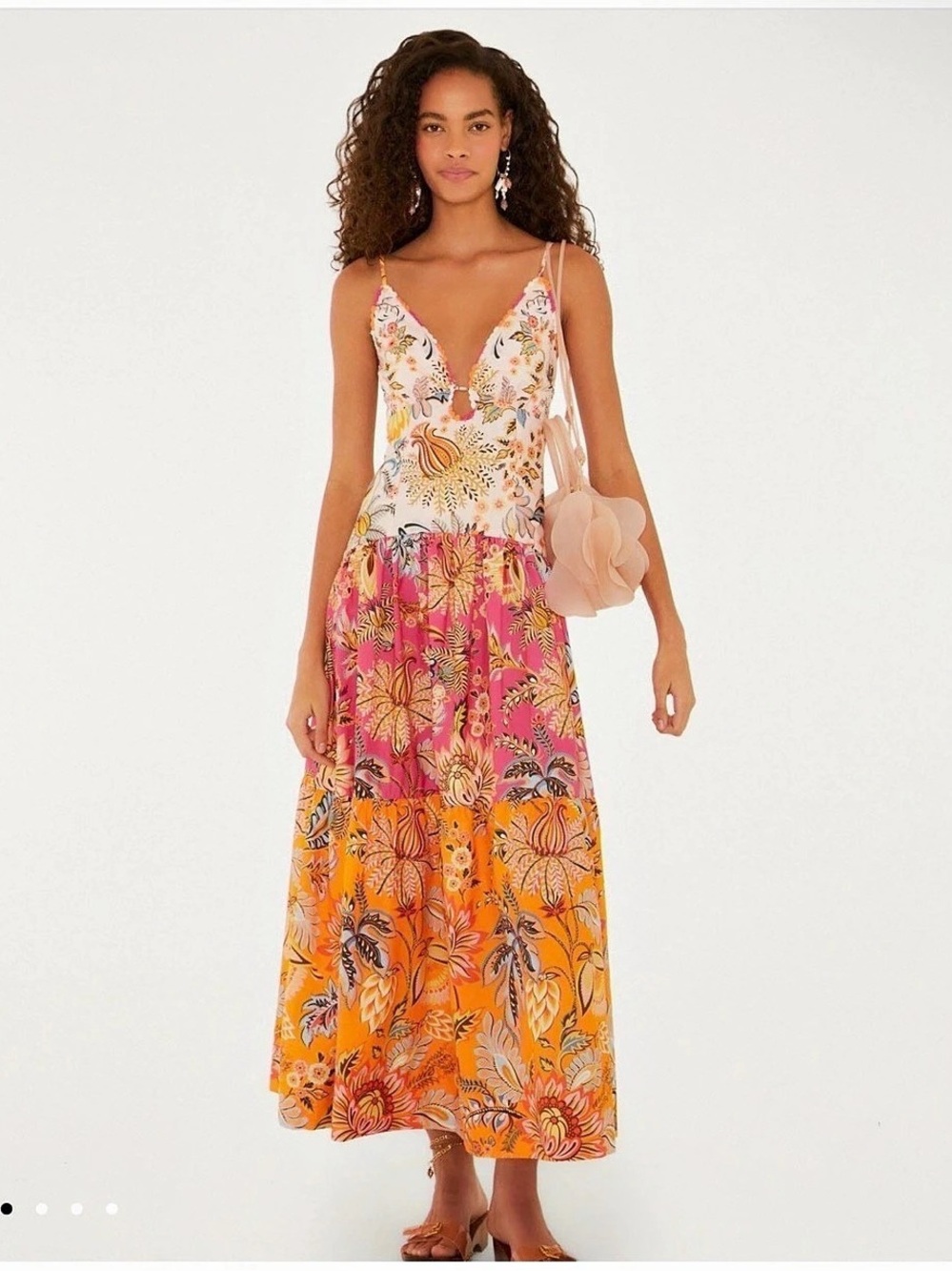 FARM Rio Multicolor Ligia Floral Mix Maxi Dress Orange & Pink